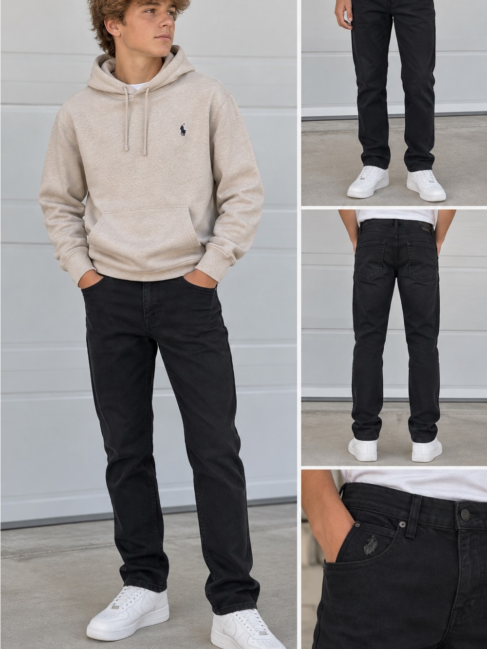 U.S. Polo Assn. Teen Boys Preppy Glat Front Slim Straight Black Jeans. 16